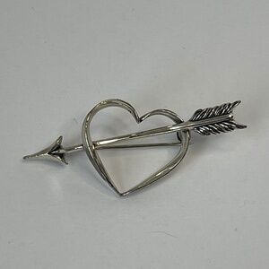 Sterling Silver  2" Brooch Vintage BEAU Open Heart & Cupid’s Arrow Pin 925